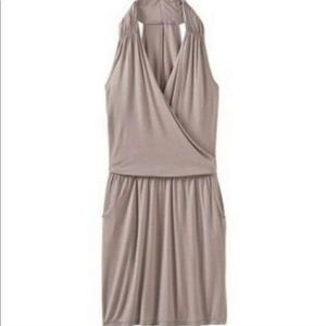 Athleta Crosstown Dress Medium Foxtail Taupe Sleeveless Pockets MicroModal NWT